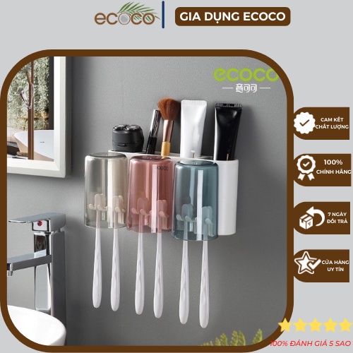 Kệ Để Bàn Chải Kem Đánh Răng ECOCO, Kệ Để Đồ Nhà Tắm Kèm Cốc Ecoco Cao Cấp Kèm Dụng Cụ Nhả Kem