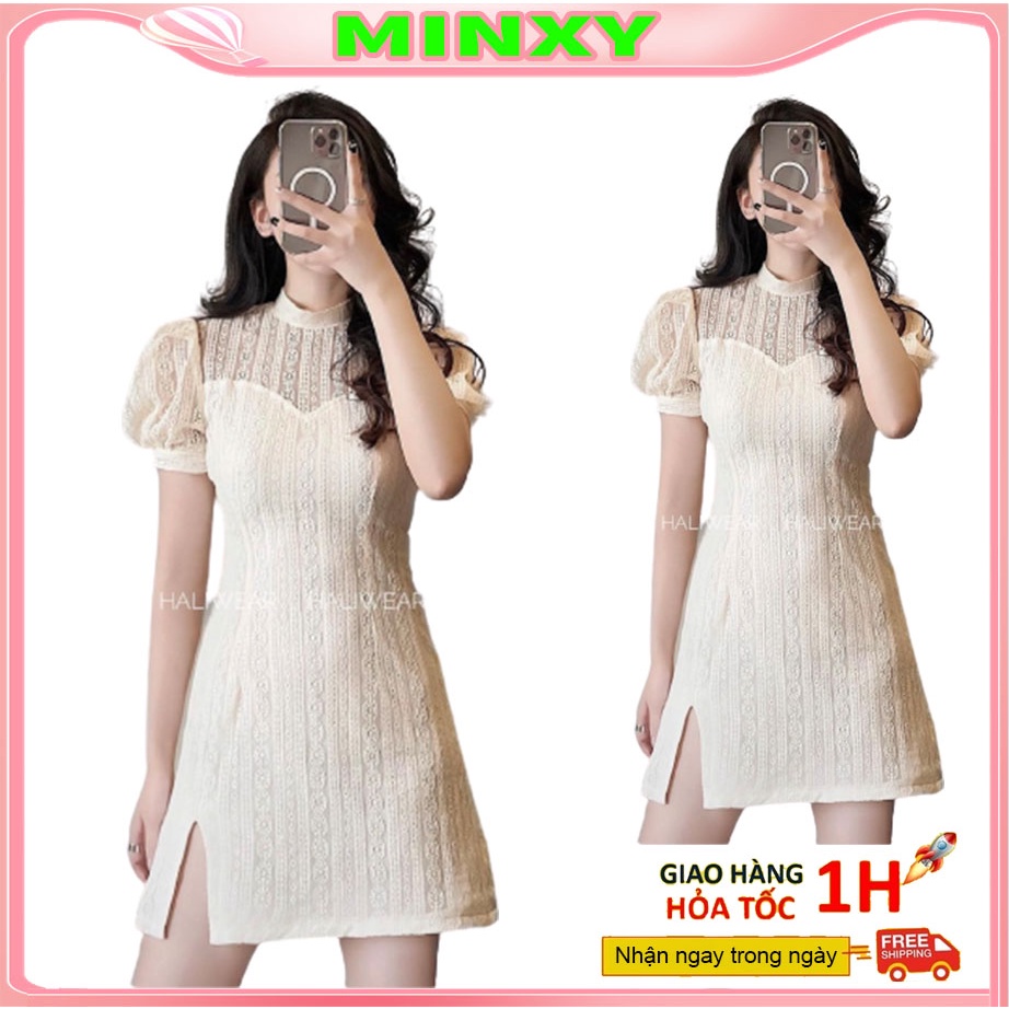 Váy ren hai lớp tay bồng,chất ren đẹp may hai lớp tỉ mỉ, mầu be dễ mặc, phom tôn dáng