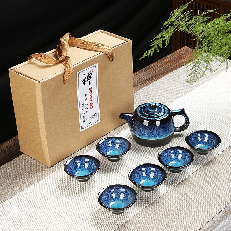 Bộ Ấm Chén Pha Trà Đạo Men Thiên Mục Lông Thỏ Hỏa Biến