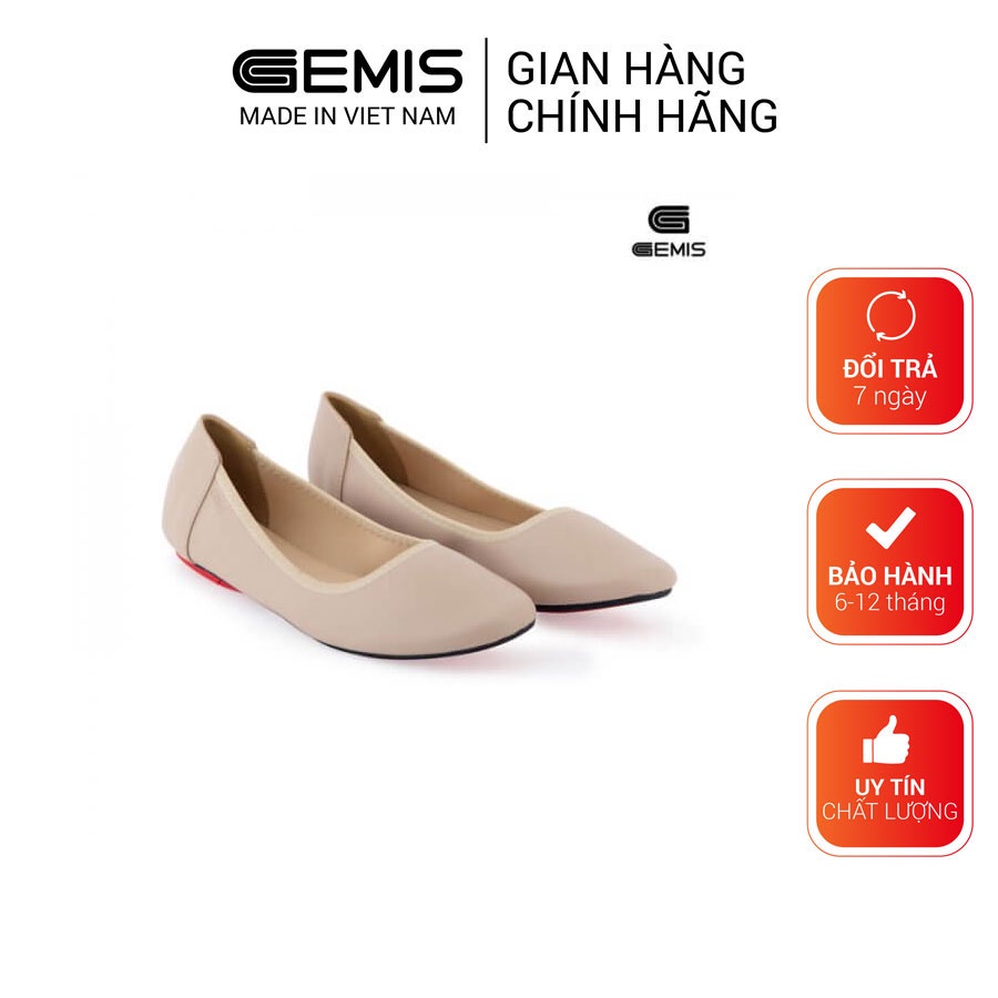 Giày búp bê bệt trơn da lì GEMIS - GM00107 Kem/Đen