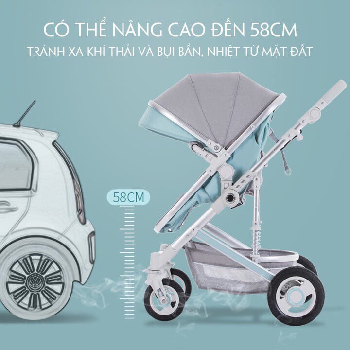 Xe đẩy xe nôi đi bộ cho bé cao cấp BELECOO 530-329 2 chiều 3 tư thế nôi tháo rời có giảm sóc bánh hơi