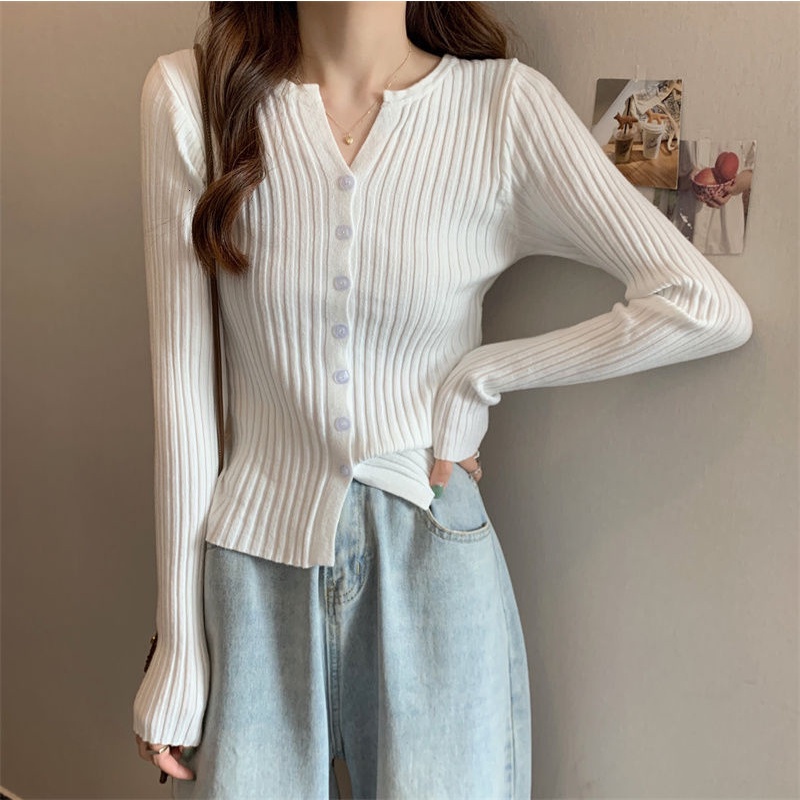 Áo khoác cardigan dệt kim cổ chữ V phong cách Hàn Quốc