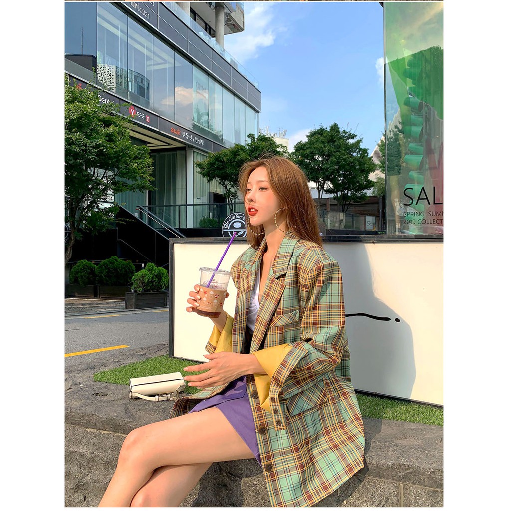 Áo Khoác Blazer Dáng Rộng Kẻ Sọc Caro Phong Cách Anh Quốc | BigBuy360 - bigbuy360.vn