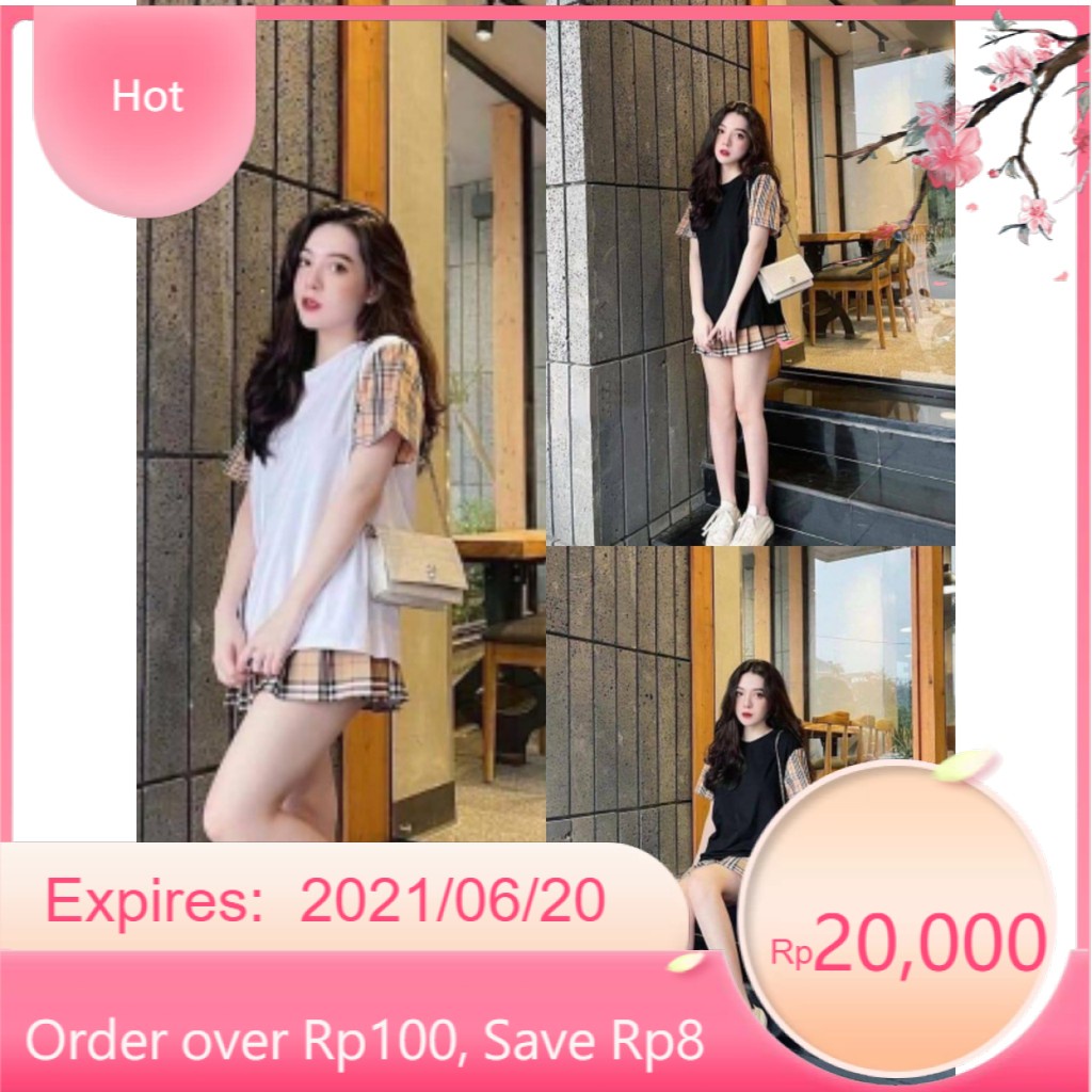 Bộ Áo Phông Chân Váy Phối Kẻ Sọc ,Váy Ngắn Xòe Áo Thun Cộc Tay 2 Màu 🌟🌟🌟CHUẨN CAO CẤP Local Brand ★★★ Korea