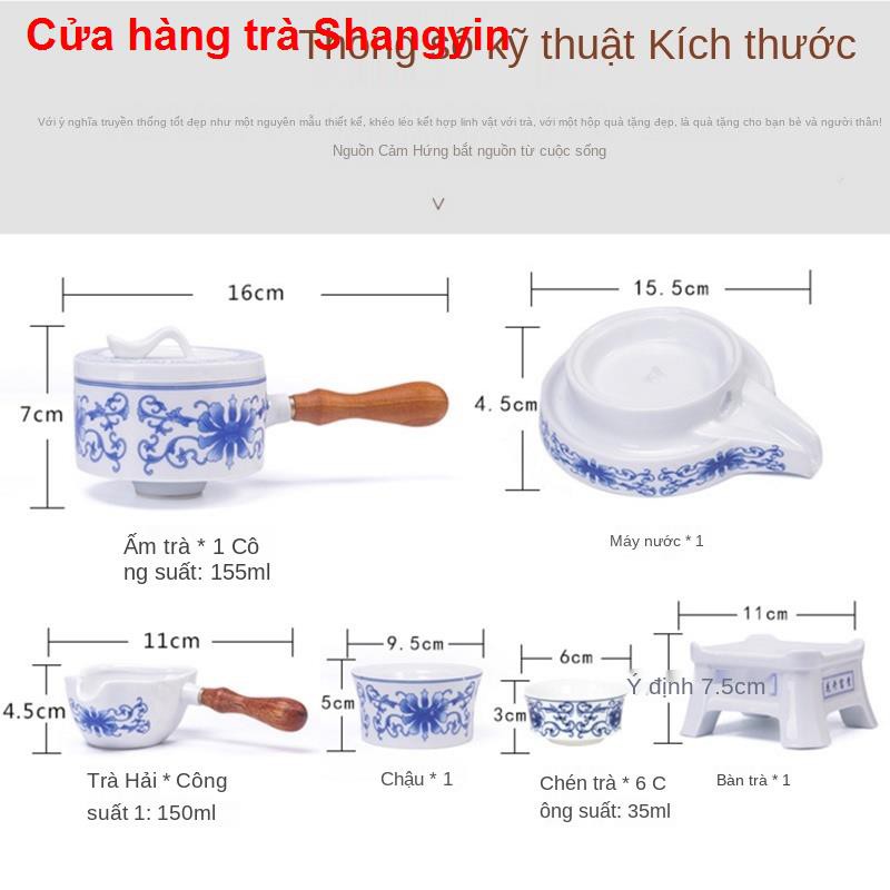 Bộ ấm tràSứ xanh trắng Thời gian chạy hoàn toàn bán tự động Bộ ấm pha trà bằng gốm chống mài mòn cổ điển men ngọc gia dụ