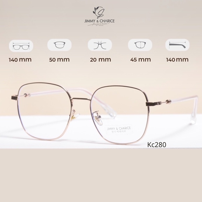 Gọng kính cận Jimmy & Charice vuông nữ Kim loại tròng chống ánh sáng xanh ( cắt cận loạn viễn theo yêu cầu )