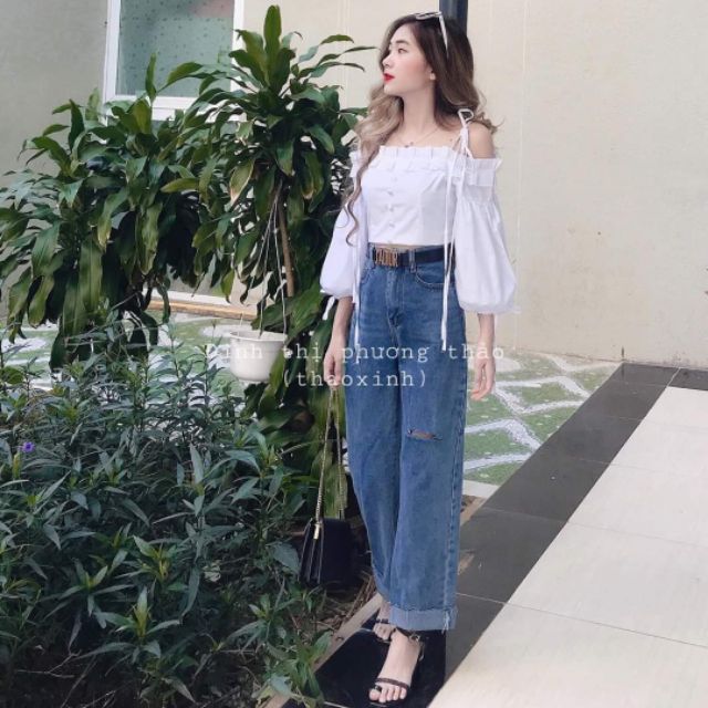 QUẦN JEANS SUÔNG RÁCH GỐI