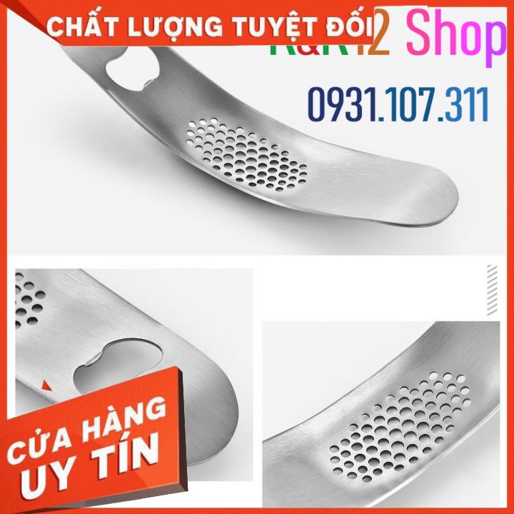 Dụng cụ ép tỏi K02. Dụng cụ nghiền tỏi bằng tay chất liệu Inox kiêm đồ khuôi chai tiện lợi.