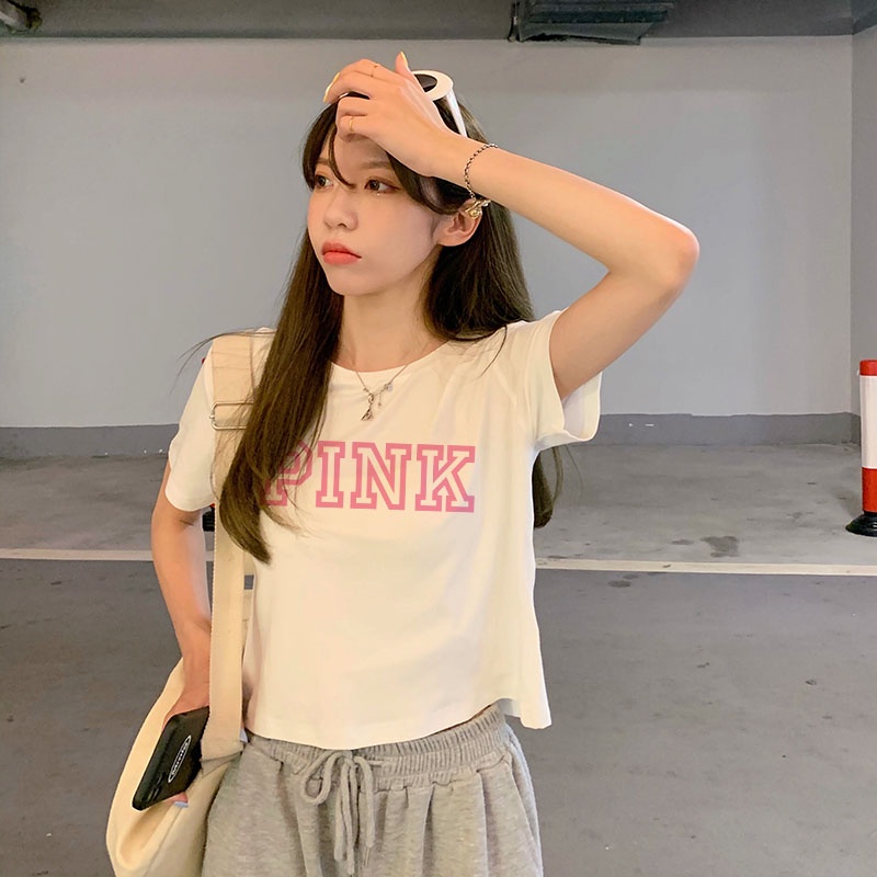 Áo Thun Crotop Form Rộng Unisex Tay Ngắn In Chữ PINK Ulzzang Style Hàn Quốc TTT0151