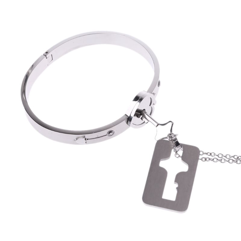 Set vòng tay và dây chuyền bằng thép titan mặt hình chìa khóa và ổ khóa