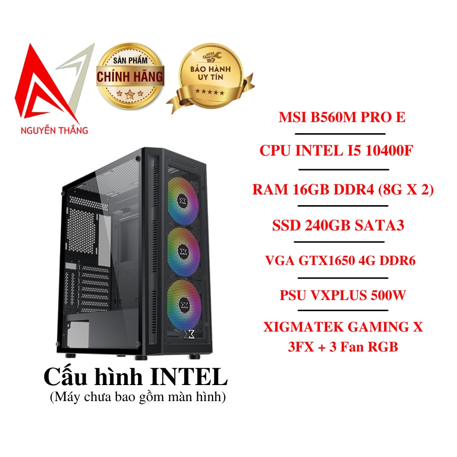 Thùng PC GAMING / ĐỒ HỌA ( I5 10400F /RAM 16 GB /SSD 240G/ VGA GTX1650 ) new chính hãng