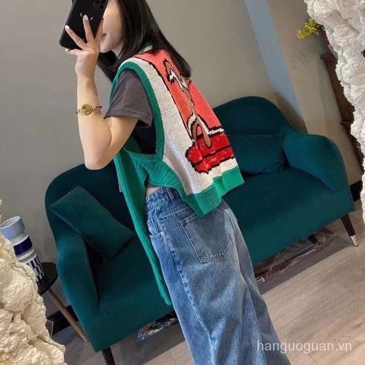 Áo choàng dệt kim hai chiều họa tiết hoạt hình thời trang bốn mùa