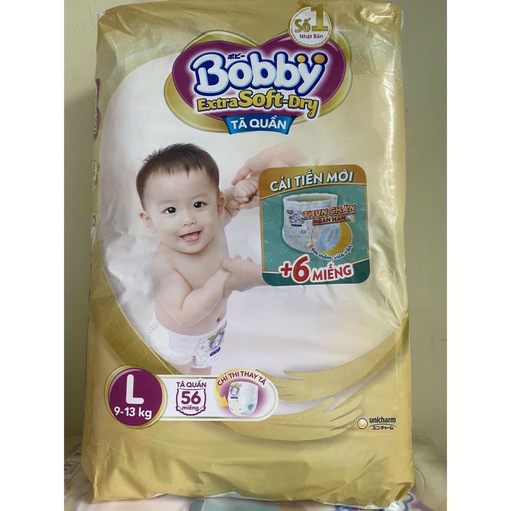 Tã quần cao cấp Bobby Extra Soft Dry Thun Chân Ngăn Hằn M64/L52/XL50