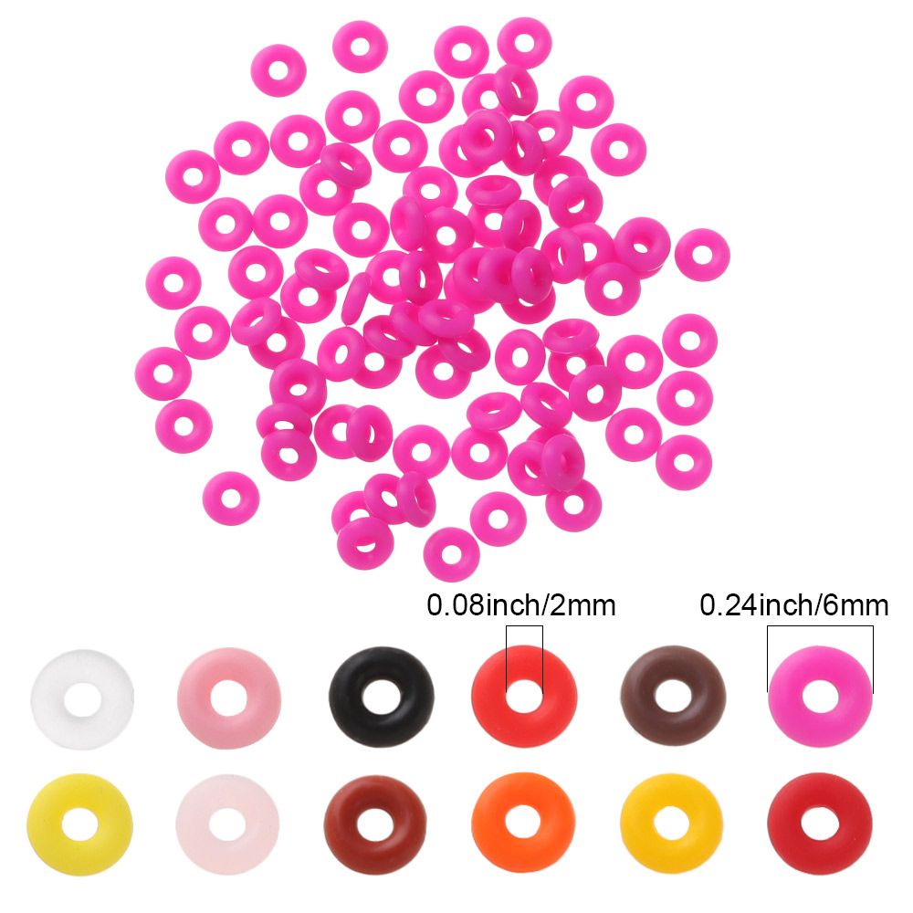 Túi 100 hạt chặn chữ O tròn dẹt 6*2*2 bằng cao su bền nhám chống trượt cố định đầu cuối cho vòng tay 12 màu tùy chọn