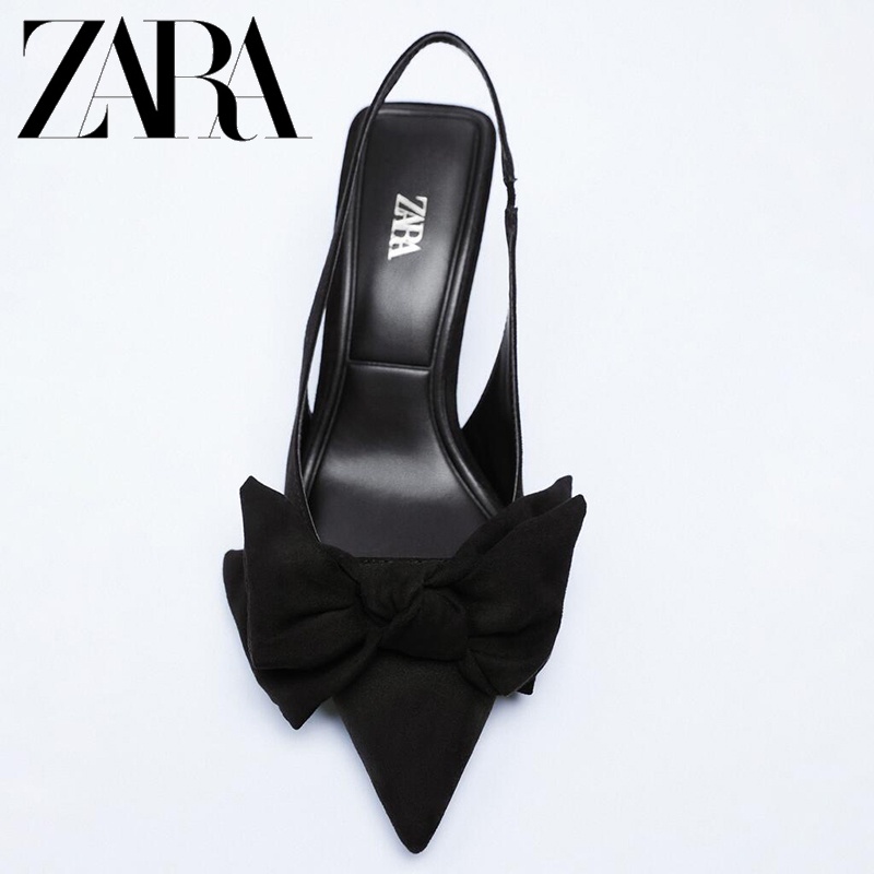 Zara Giày Cao Gót Da Lộn Đính Nơ Xinh Xắn Cho Nữ