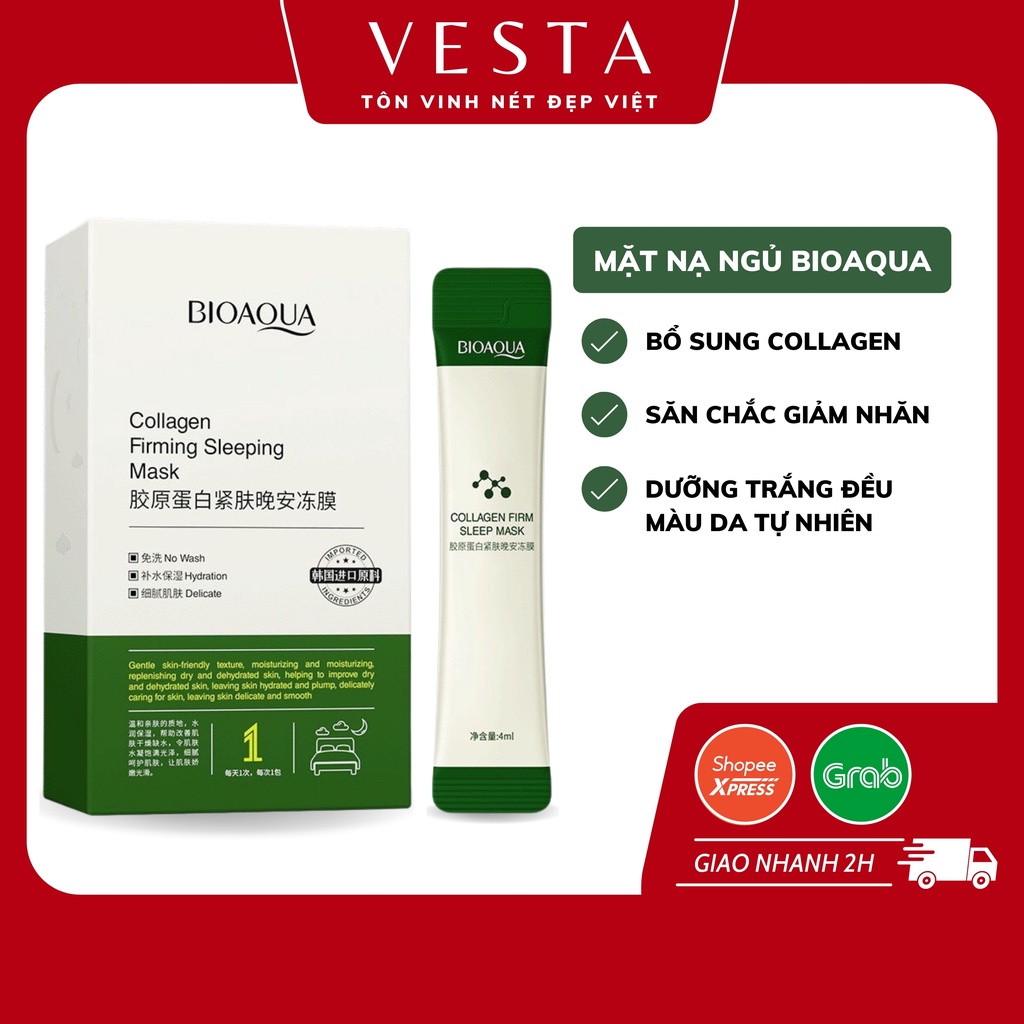 Mặt Nạ Ngủ Collagen Bioaqua - Hộp 20 Gói Mask Thạch Trắng Da Dưỡng Ẩm Cấp Nước