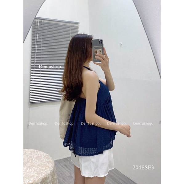 Set áo yếm 2 dây buộc cổ, kèm quần sooc trắng - 204ese3 - đenta shop