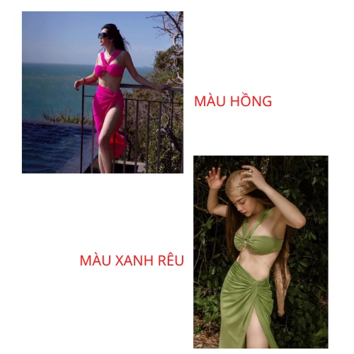 Set Bikini 3 Món Hồ Ngọc Hà Áo Khoen Phối Váy Xoắn Eo KONKUN MS97