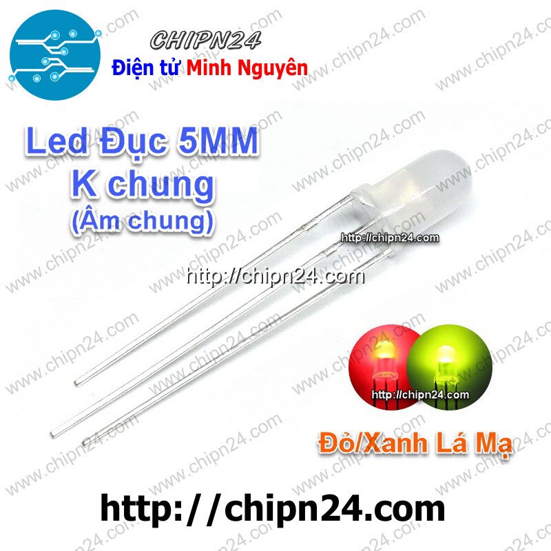 [25 CON] Led 2 màu 3 chân 5MM Đục Âm chung (Đỏ/Xanh Lá Mạ)