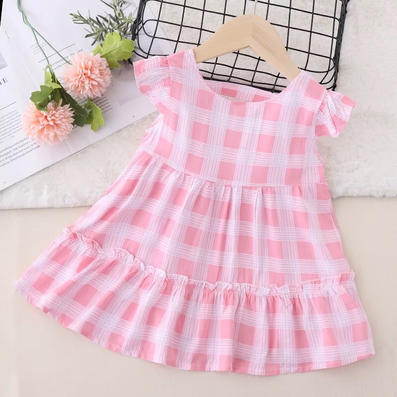 Váy Mùa Hè Vải Lanh Cho Bé Gái Tay Bồng Đáng Yêu
