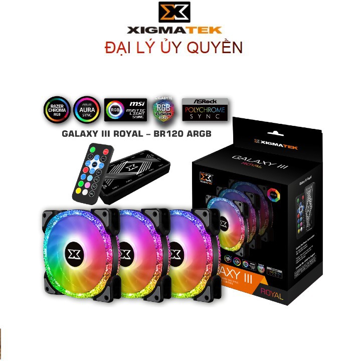Quạt tản nhiệt XIGMATEK GALAXY III ROYAL  BR120 ARGB HUB FAN (PACK x3, CONTROLLER, POWER)