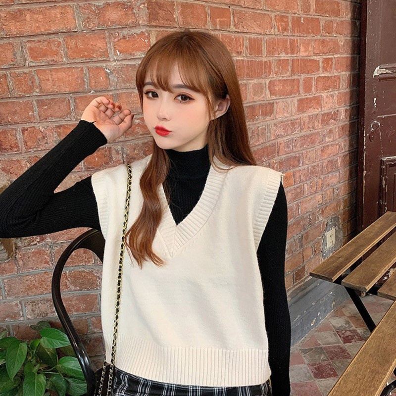Áo Len Không Tay Cổ Chữ V Dáng Rộng Phong Cách Hàn Quốc Với 6 Màu Lựa Chọn