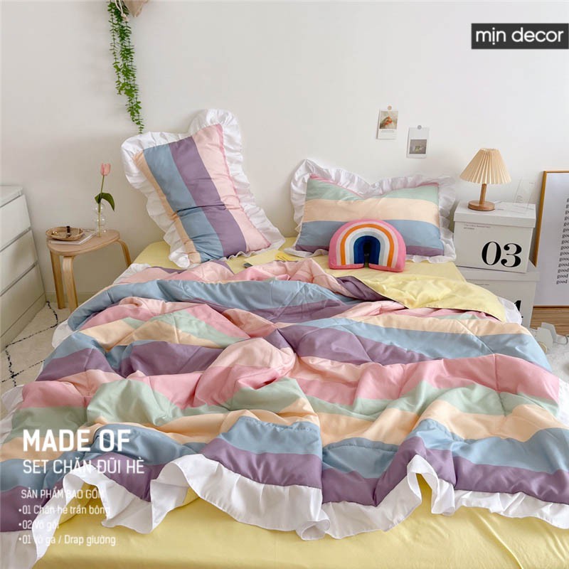 [2021] Set chăn ga gối Cotton Đũi Bèo Mịn Decor - Bộ ga giường chăn trần bông mùa hè mềm mịn phong cách Hàn Quốc