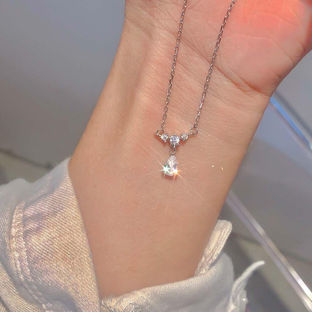 Vòng cổ Mặt Hình Giọt Nước Đính Đá Zircon Phong Cách Hàn Quốc Thanh Lịch Cho Nữ|Vòng cổ Hợp Kim Nhiều Màu Sắc Cá Tính