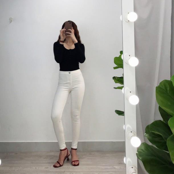 [Rẻ Vô Địch] Quần Jean Skinny Nữ Lưng cao Không Túi Trắng Và Đen - 140 . .