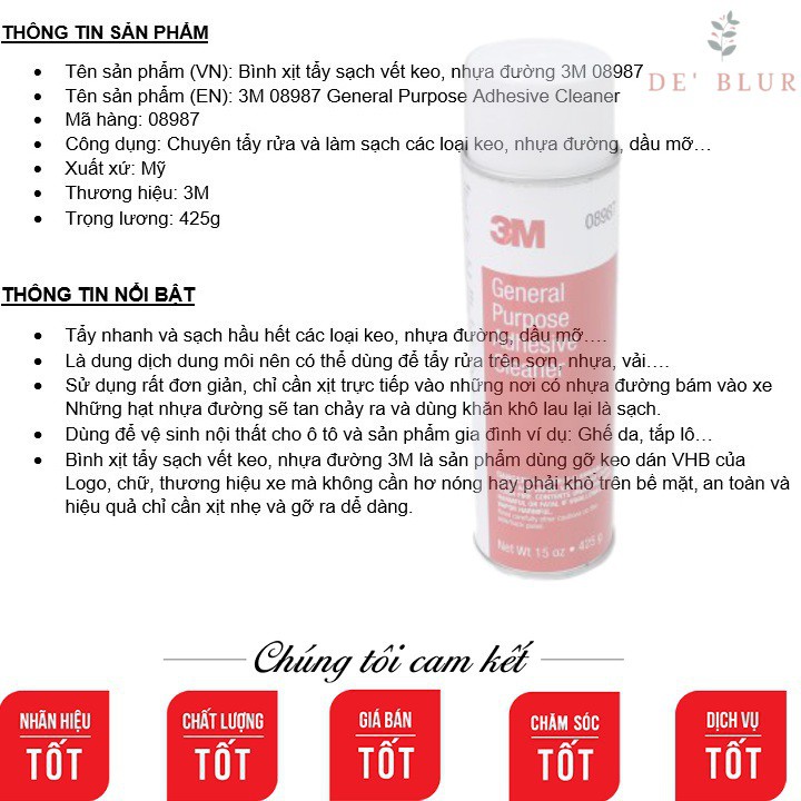 [3M Chính Hãng] Chai xịt tẩy keo, tẩy nhựa đường ô tô, keo băng dính, decal General Purpose Adhesive Cleaner 3M 08987