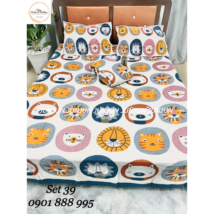 N8_SET Chăn Ga Gối vải Xô Organic cotton dòng cao cấp