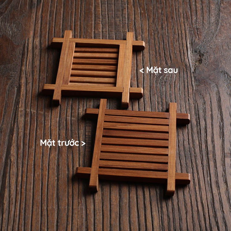 Lót ly bằng tre – Ô thang nâu đậm