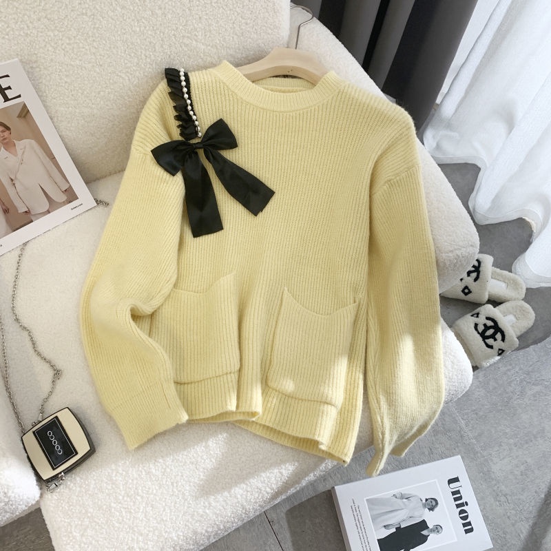 Áo Sweater Dáng Rộng Thiết Kế Thắt Nơ Phong Cách Hàn Quốc Thời Trang Thu Đông Mới Cho Nữ