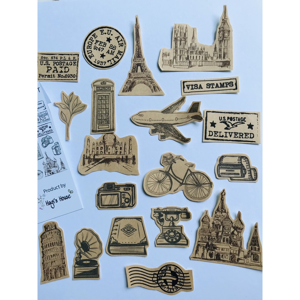 Nhãn dán sổ tay chủ đề du lịch, trang trí scrapbook