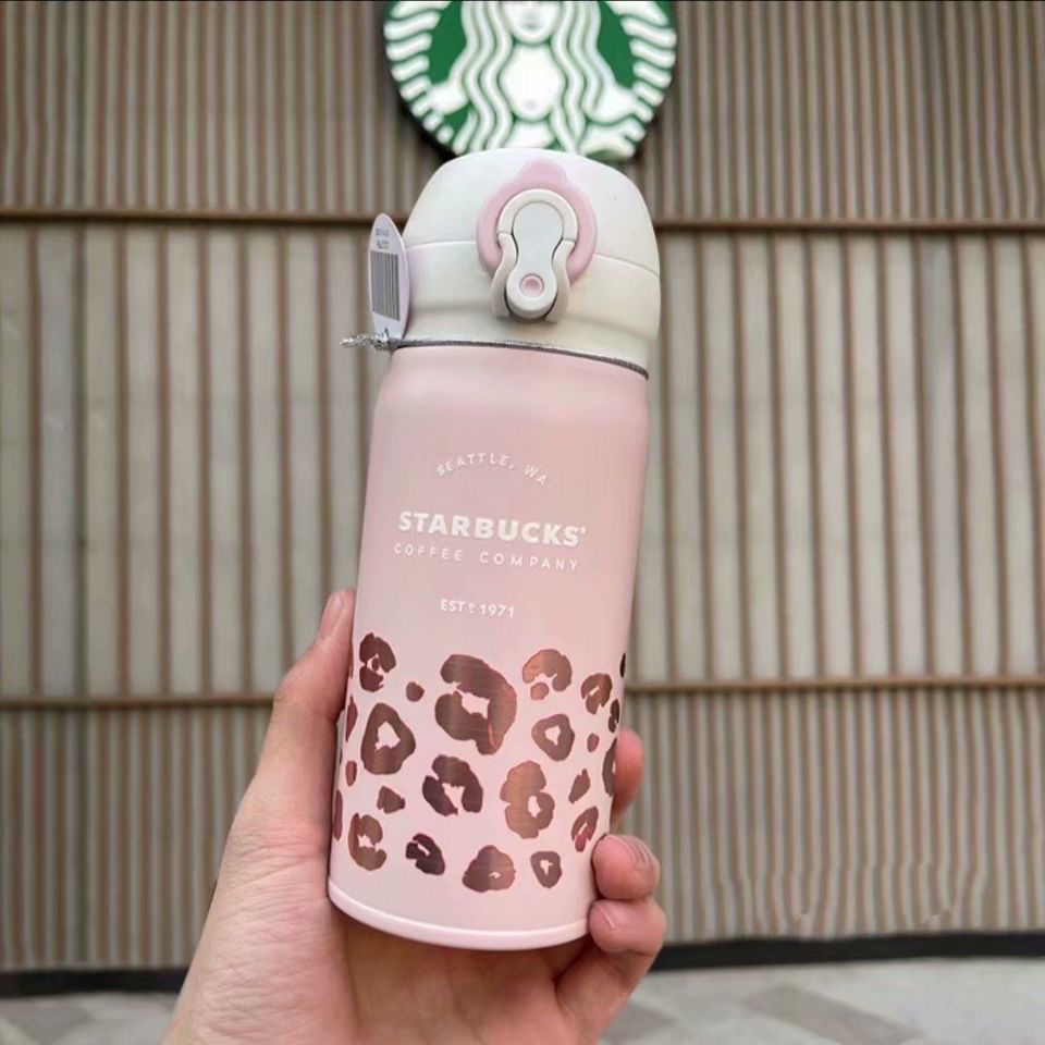Ly starbucks giữ nhiệt 350ml Họa tiết da báo hồng Hoạt hình Hộp quà tặng chai nước đồng thương hiệu dành cho