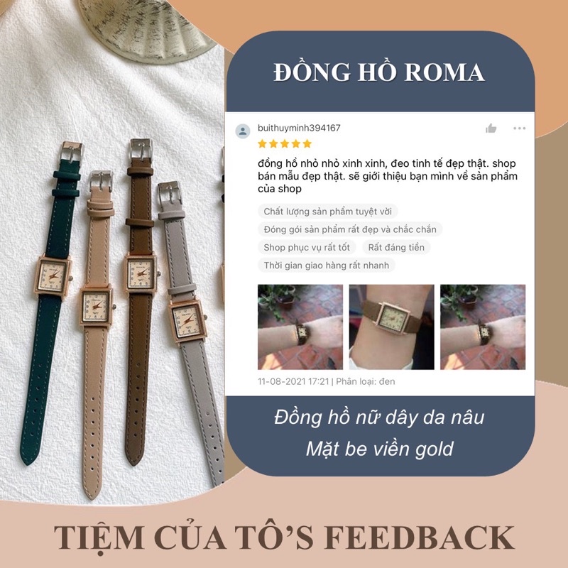 Đồng hồ nữ mặt vuông ROMA dây da thời trang cao cấp vintage - Tiệm của Tô | BigBuy360 - bigbuy360.vn