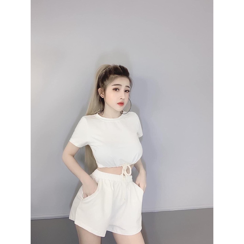 SET BỘ QUẦN ĐÙI NGẮN ÁO CROPTOP DÁNG THỂ THAO CÁ TÍNH U0045