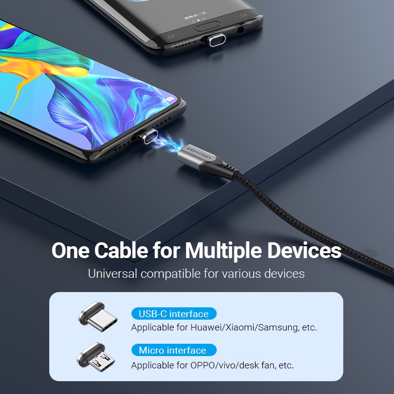 Cáp sạc nhanh Vention loại Micro USB / Type-C cho điện thoại thông minh 3A 480Mbps