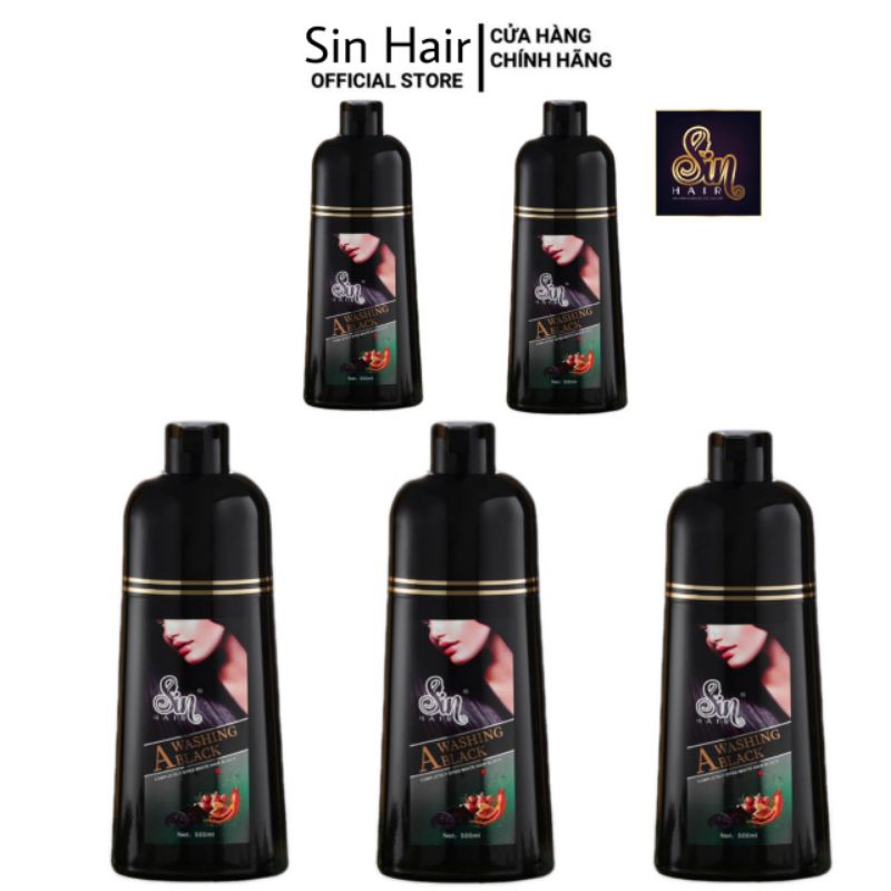 Combo 5 chai dầu gội phủ bạc Sin Hair màu đen số 1 Nhật Bản 500ml, phủ đen tóc tự nhiên nhân sâm, chống rụng tóc