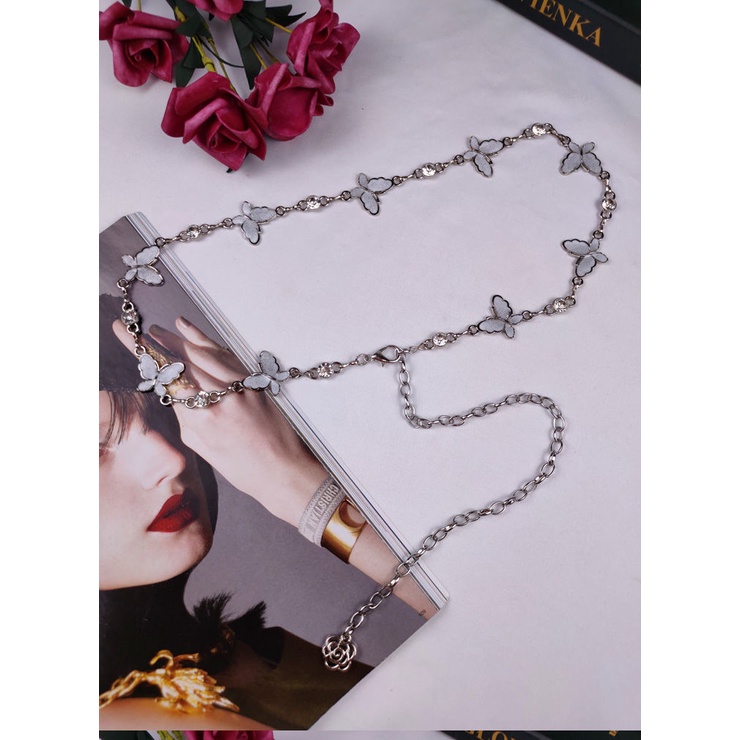European and American net red chain belt women's summer metal butterfly thin waist chain decorative dress with skirt chain