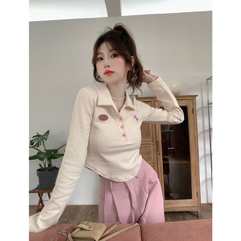 Jiashucheng Áo Sơ Mi Ngắn Ôm Dáng Tay Dài Phong Cách Mới Cho Nữ