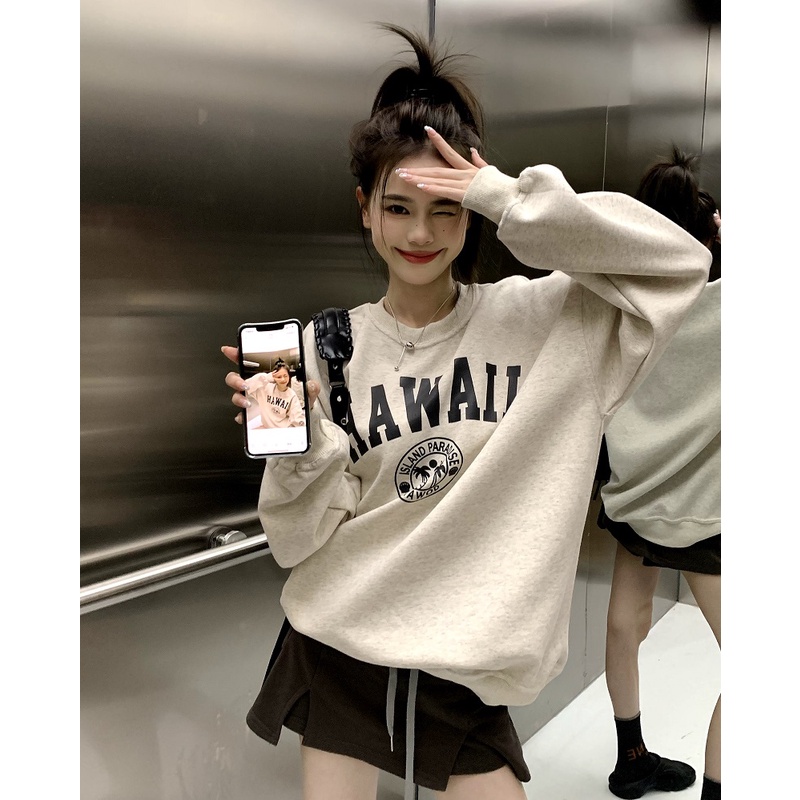 Áo Thun Nữ Dài Tay Cổ Tròn In Hình Mới