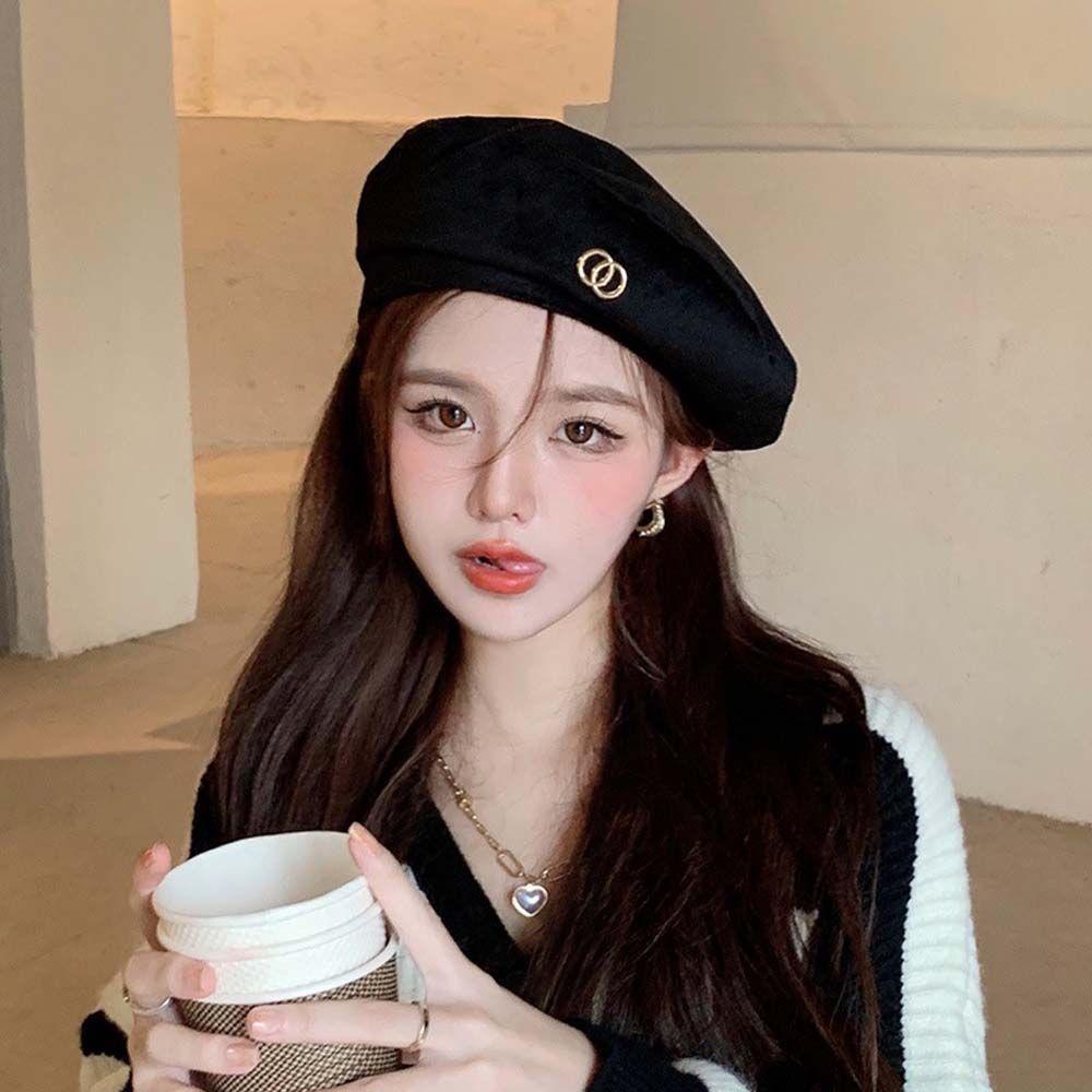 Mũ Beret Nhung Kiểu Hình Học Phong Cách Hàn Quốc Cổ Điển Thời Trang Thu Đông Cho Nữ