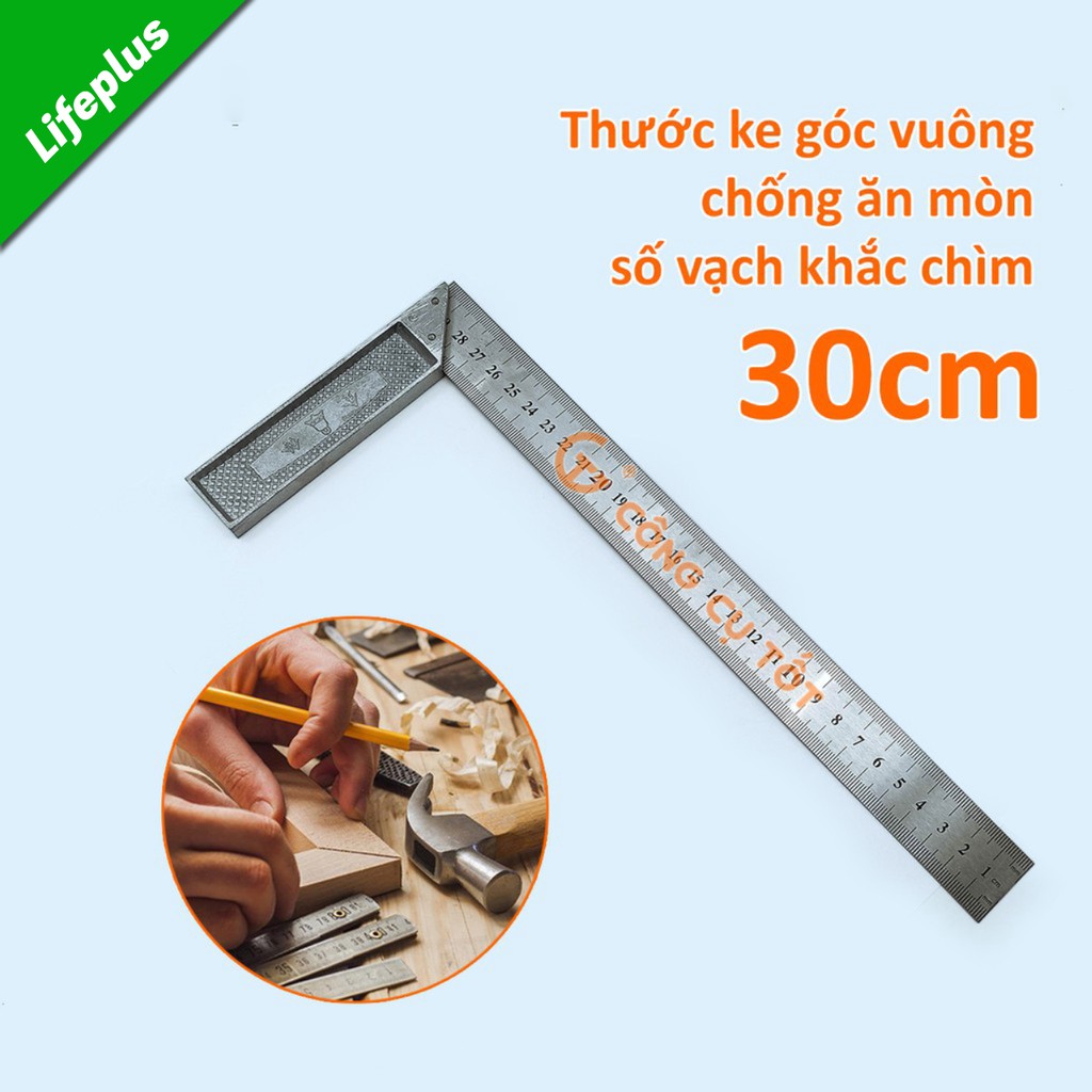 Thước ke góc vuông 30cm thép lò xo chống mòn rỉ số vạch khắc chìm