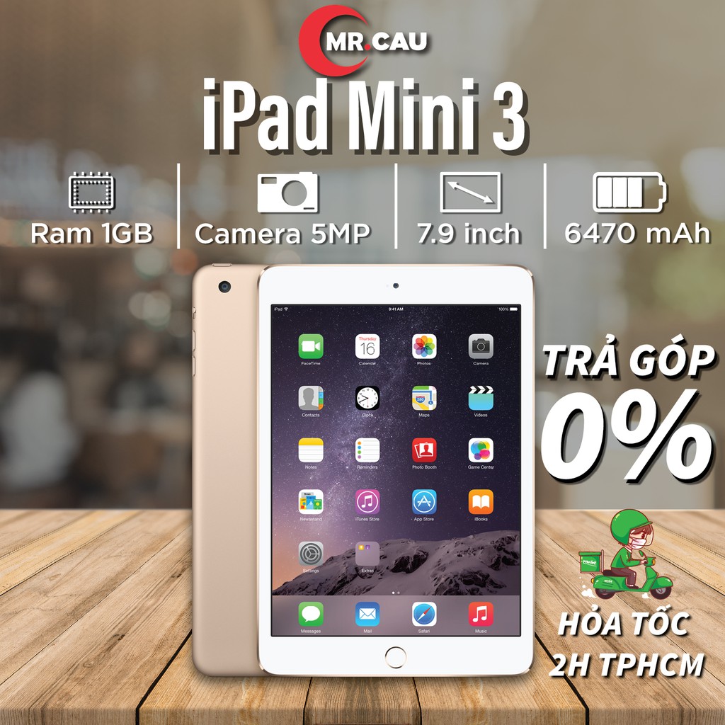 Máy tính bảng iPad Mini 3 - bản Sim 4G+Wifi - 16GB- KHUYẾN MÃI: TẶNG BỘ SẠC 12W + BAO DA