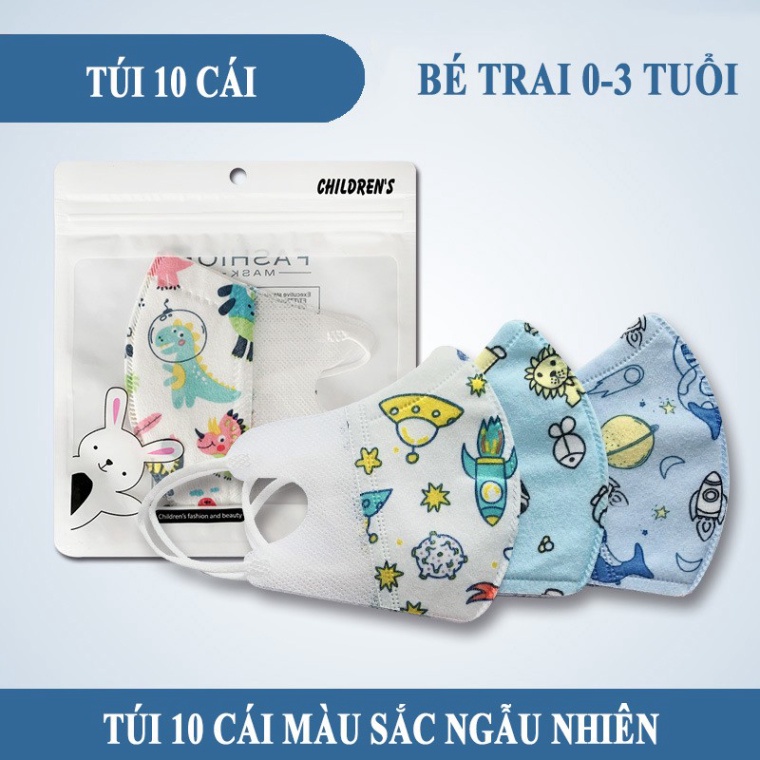 Combo 10 Khẩu trang trẻ em 3D kháng khuẩn, kháng bụi 3 lớp cho bé từ 0-12 tuổi !