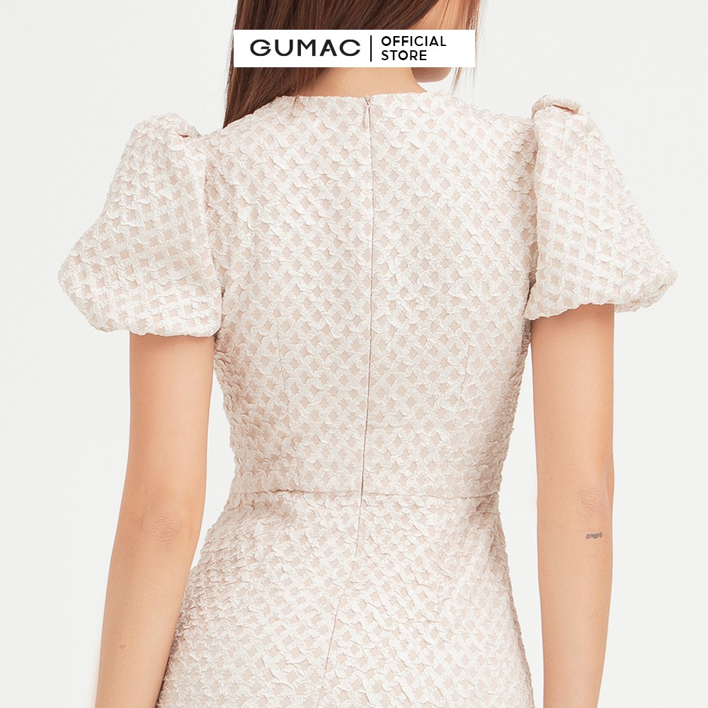 Đầm ôm nữ tay phồng ly sườn GUMAC màu kem trơn, ôm body sexy DB444 | BigBuy360 - bigbuy360.vn