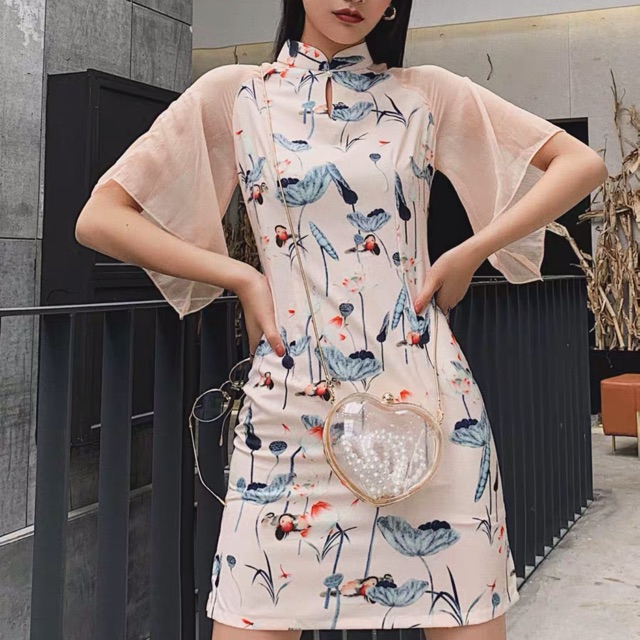 (ORDER) Sườn xám tay cánh dơi (ảnh thật ở cuối)