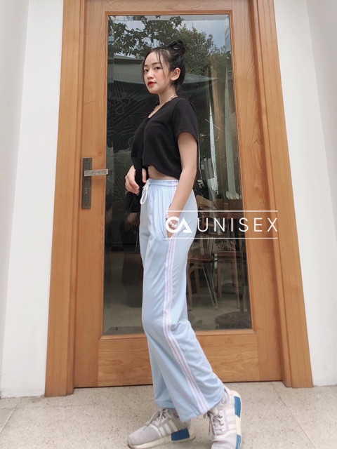 Quần dài nữ 3 sọc ống rộng dáng suông ( Hình Thật 100% )