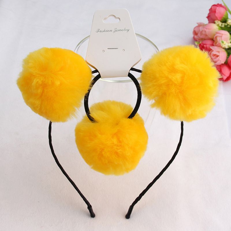 Băng Đô Cài Tóc Đính Bóng Lông Màu Kẹo Ngọt Dễ Thương Cho Bé Gái